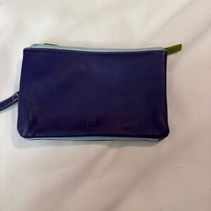 Chic Blue Leather Wristlet
